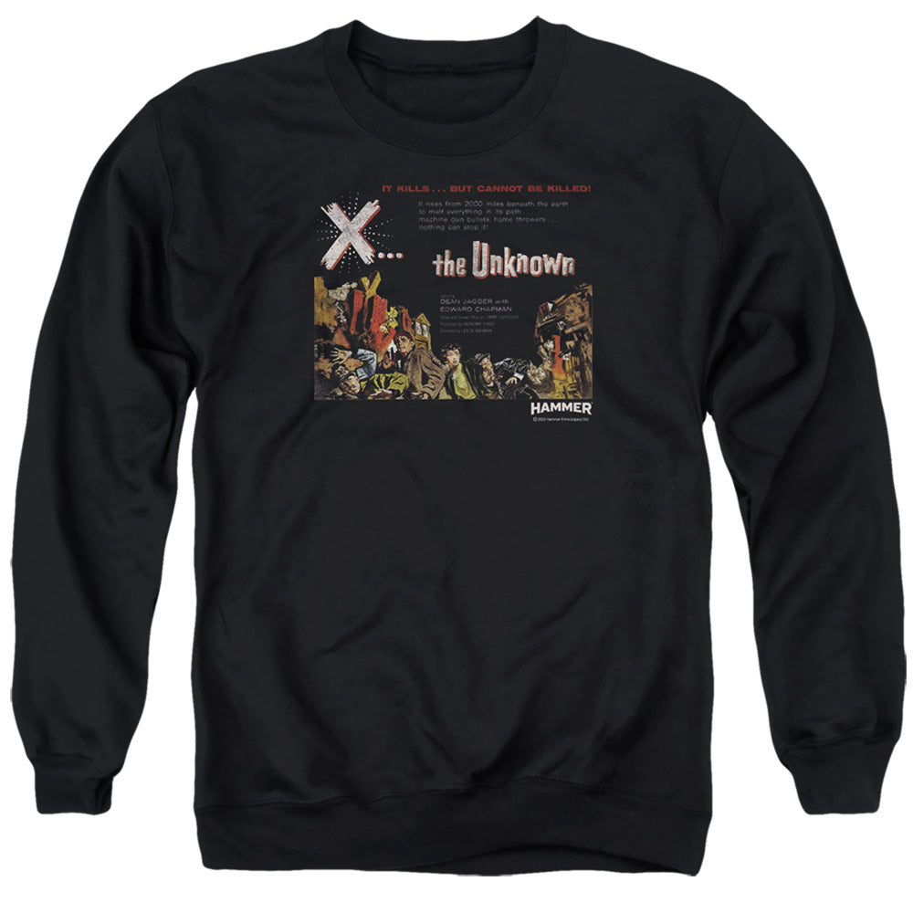 AN OFFCIALLY LICENSED HAMMER HOUSE OF HORROR THE UNKKNOWN ADULT UNISEX CREWNECK SWEATSHIRT BLACK