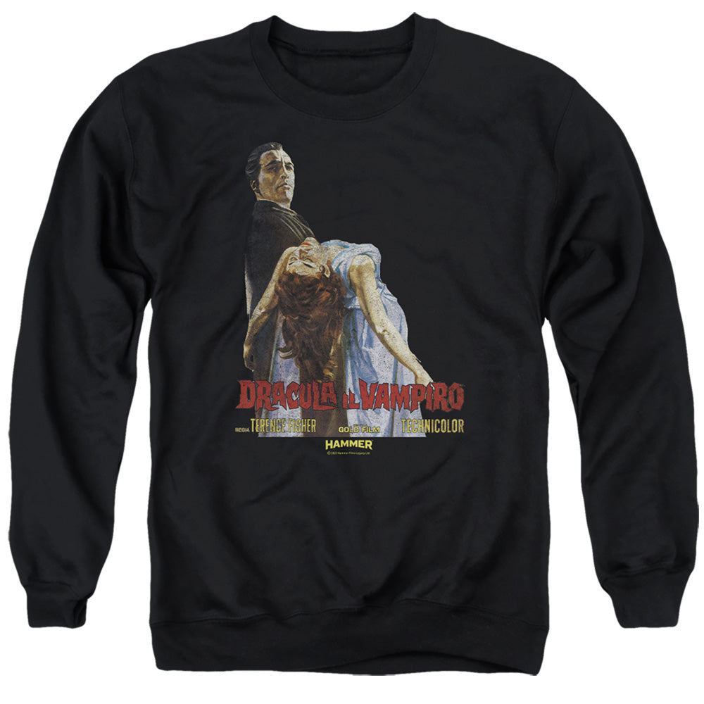 AN OFFCIALLY LICENSED HAMMER HOUSE OF HORROR VAMPIRO LADY ADULT UNISEX CREWNECK SWEATSHIRT BLACK