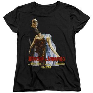 AN OFFCIALLY LICENSED HAMMER HOUSE OF HORROR VAMPIRO LADY WOMEN'S REGULAR FIT T-SHIRT BLACK