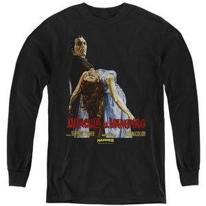 AN OFFCIALLY LICENSED HAMMER HOUSE OF HORROR VAMPIRO LADY YOUTH LONG SLEEVE T-SHIRT BLACK