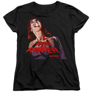 AN OFFCIALLY LICENSED HAMMER HOUSE OF HORROR RIPPER WOMEN'S REGULAR FIT T-SHIRT BLACK