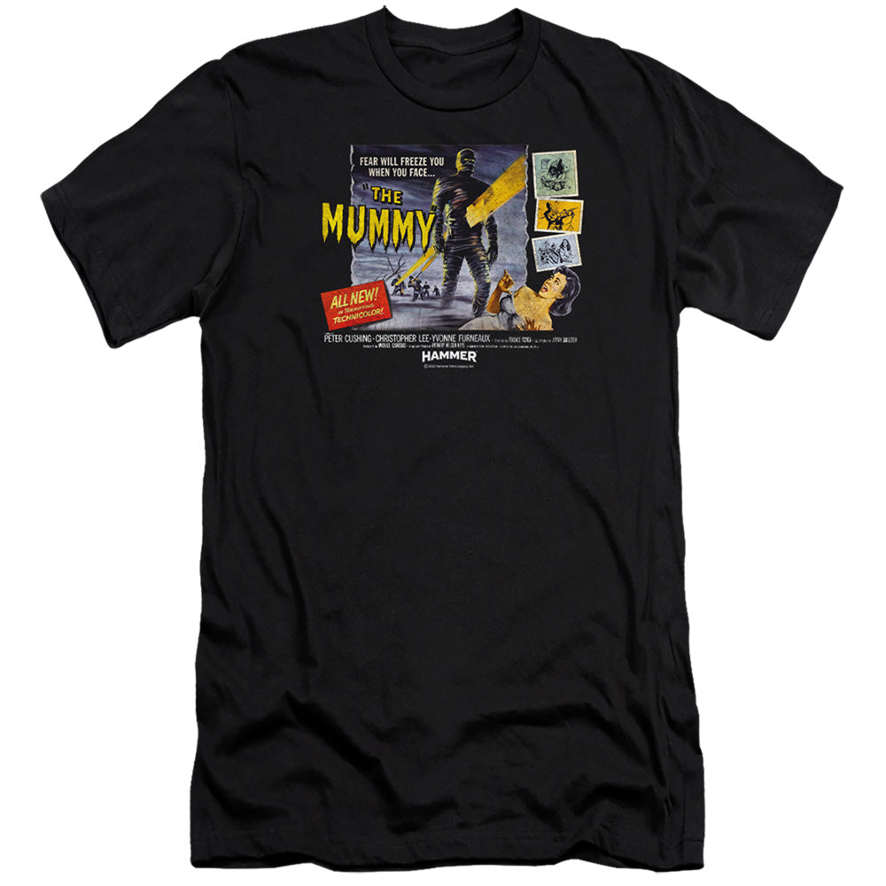 AN OFFCIALLY LICENSED HAMMER HOUSE OF HORROR FEAR WILL FREEZE YOU MEN'S PREMIUM SLIM FIT T-SHIRT BLACK