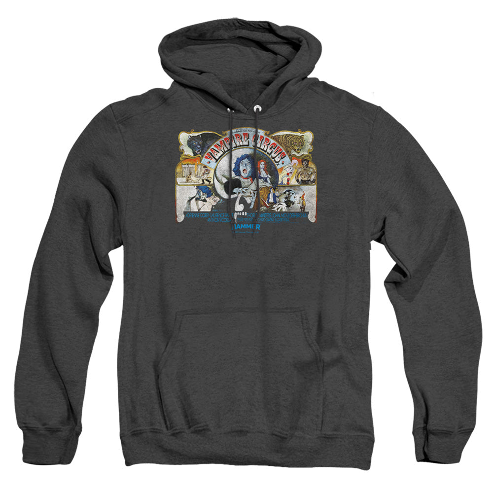 AN OFFCIALLY LICENSED HAMMER HOUSE OF HORROR CIRCUS ADULT UNISEX HEATHER PULLOVER HOODIE BLACK