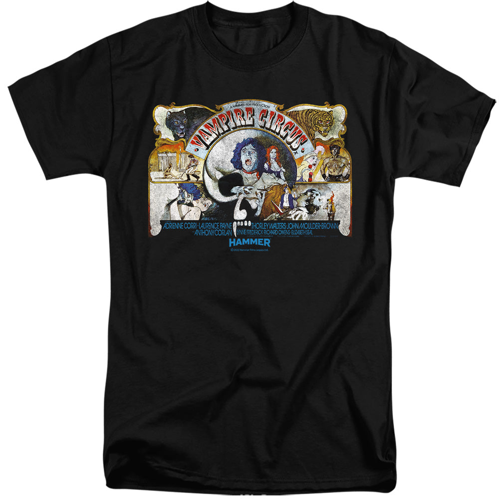 AN OFFCIALLY LICENSED HAMMER HOUSE OF HORROR CIRCUS MEN'S TALL FIT T-SHIRT BLACK