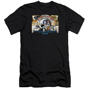 AN OFFCIALLY LICENSED HAMMER HOUSE OF HORROR CIRCUS MEN'S PREMIUM SLIM FIT T-SHIRT BLACK