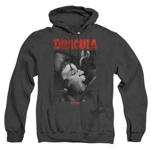 AN OFFCIALLY LICENSED HAMMER HOUSE OF HORROR CHRISTOPHER LEE DRACULA BITE ADULT UNISEX HEATHER PULLOVER HOODIE BLACK