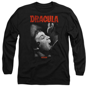 AN OFFCIALLY LICENSED HAMMER HOUSE OF HORROR CHRISTOPHER LEE DRACULA BITE MEN'S LONG SLEEVE T-SHIRT BLACK