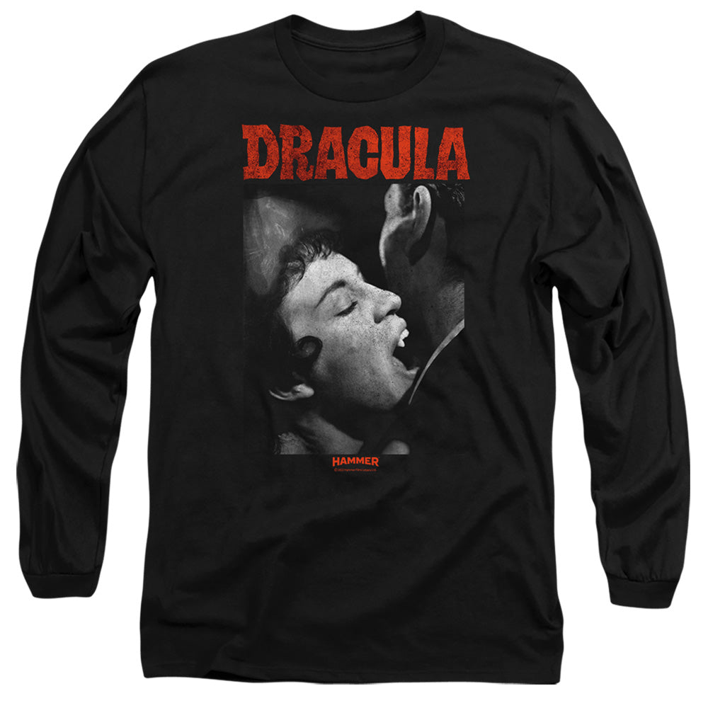 AN OFFCIALLY LICENSED HAMMER HOUSE OF HORROR CHRISTOPHER LEE DRACULA BITE MEN'S LONG SLEEVE T-SHIRT BLACK