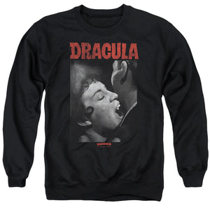 AN OFFCIALLY LICENSED HAMMER HOUSE OF HORROR CHRISTOPHER LEE DRACULA BITE ADULT UNISEX CREWNECK SWEATSHIRT BLACK