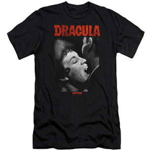 AN OFFCIALLY LICENSED HAMMER HOUSE OF HORROR CHRISTOPHER LEE DRACULA BITE MEN'S PREMIUM SLIM FIT T-SHIRT BLACK