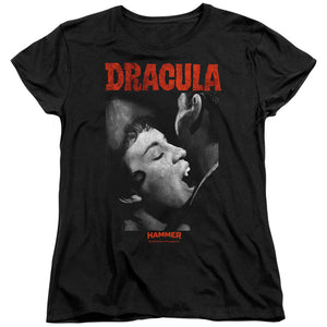AN OFFCIALLY LICENSED HAMMER HOUSE OF HORROR CHRISTOPHER LEE DRACULA BITE WOMEN'S REGULAR FIT T-SHIRT BLACK