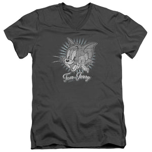 AN OFFCIALLY LICENSED HAPPY CLASSIC PALS HAPPY CLASSIC PALS MEN'S V-NECK T-SHIRT CHARCOAL