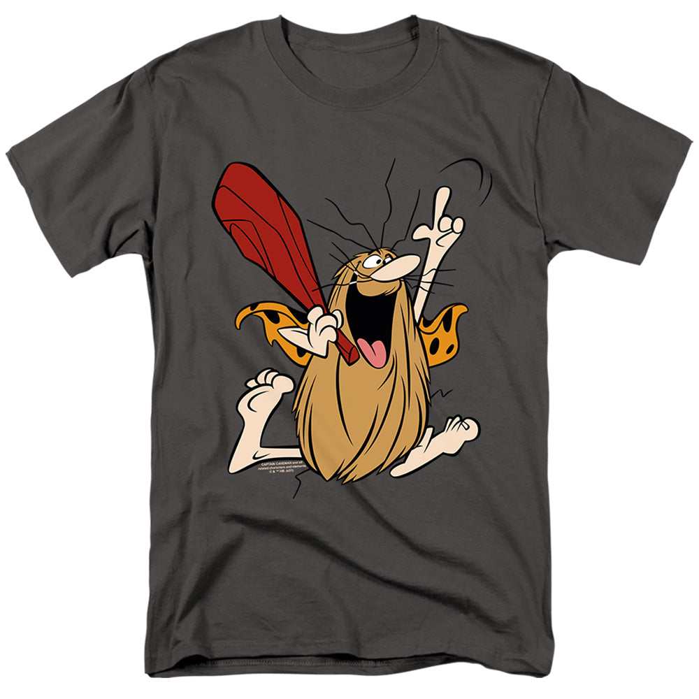 AN OFFCIALLY LICENSED CAPTAIN CAVEMAN CAPTAIN CAVERMAN MEN'S REGULAR FIT T-SHIRT CHARCOAL
