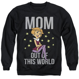 AN OFFCIALLY LICENSED JETSONS OUT OF THIS WORLD MOM ADULT UNISEX CREWNECK SWEATSHIRT BLACK