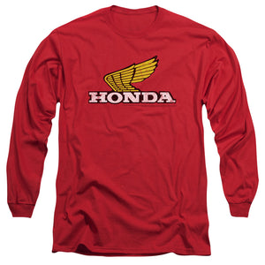 AN OFFCIALLY LICENSED HONDA YELLOW WING LOGO MEN'S LONG SLEEVE T-SHIRT RED