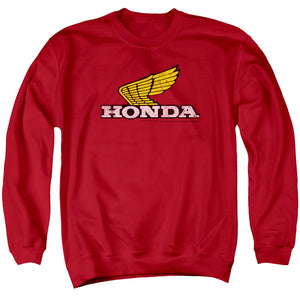 AN OFFCIALLY LICENSED HONDA YELLOW WING LOGO ADULT UNISEX CREWNECK SWEATSHIRT RED
