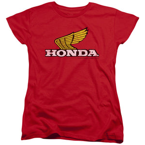 AN OFFCIALLY LICENSED HONDA YELLOW WING LOGO WOMEN'S REGULAR FIT T-SHIRT RED