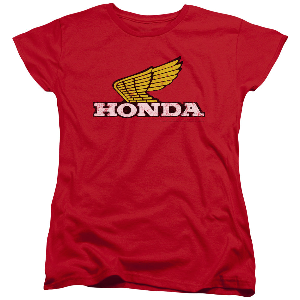 AN OFFCIALLY LICENSED HONDA YELLOW WING LOGO WOMEN'S REGULAR FIT T-SHIRT RED