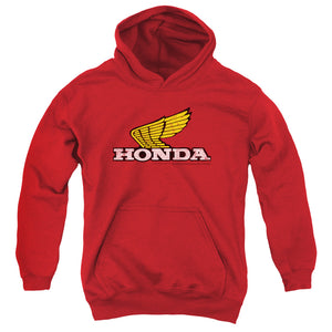 AN OFFCIALLY LICENSED HONDA YELLOW WING LOGO YOUTH HOODIE RED