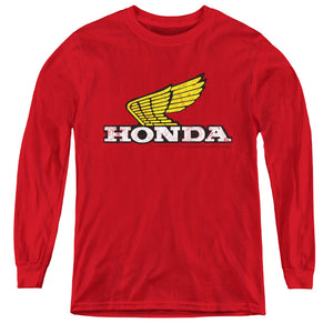 AN OFFCIALLY LICENSED HONDA YELLOW WING LOGO YOUTH LONG SLEEVE T-SHIRT RED