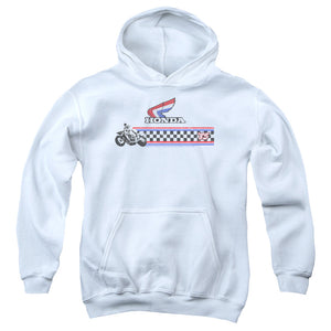 AN OFFCIALLY LICENSED HONDA 1985 RED WHITE BLUE YOUTH HOODIE WHITE