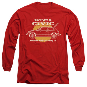 AN OFFCIALLY LICENSED HONDA CIVIC COMING WORLD MEN'S LONG SLEEVE T-SHIRT RED
