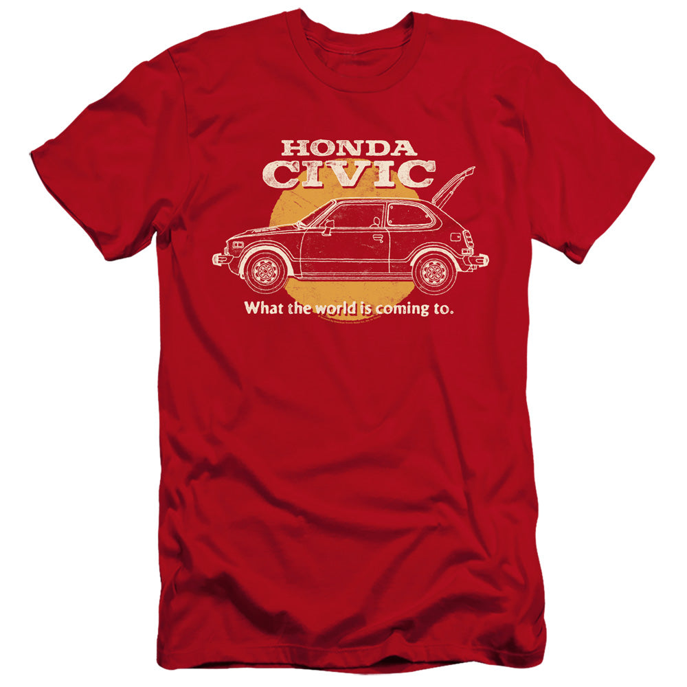 AN OFFCIALLY LICENSED HONDA CIVIC COMING WORLD MEN'S PREMIUM SLIM FIT T-SHIRT RED