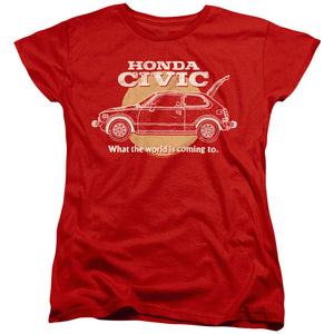 AN OFFCIALLY LICENSED HONDA CIVIC COMING WORLD WOMEN'S REGULAR FIT T-SHIRT RED
