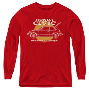 AN OFFCIALLY LICENSED HONDA CIVIC COMING WORLD YOUTH LONG SLEEVE T-SHIRT RED