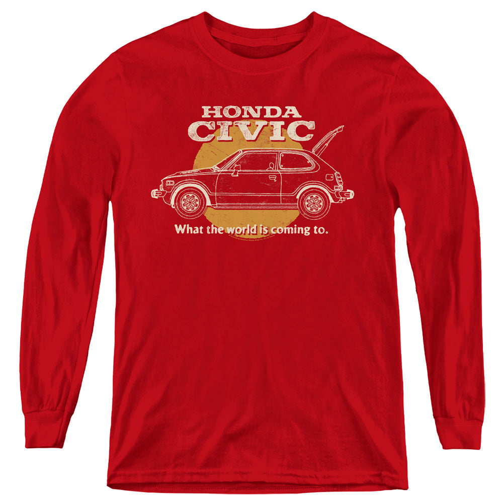 AN OFFCIALLY LICENSED HONDA CIVIC COMING WORLD YOUTH LONG SLEEVE T-SHIRT RED