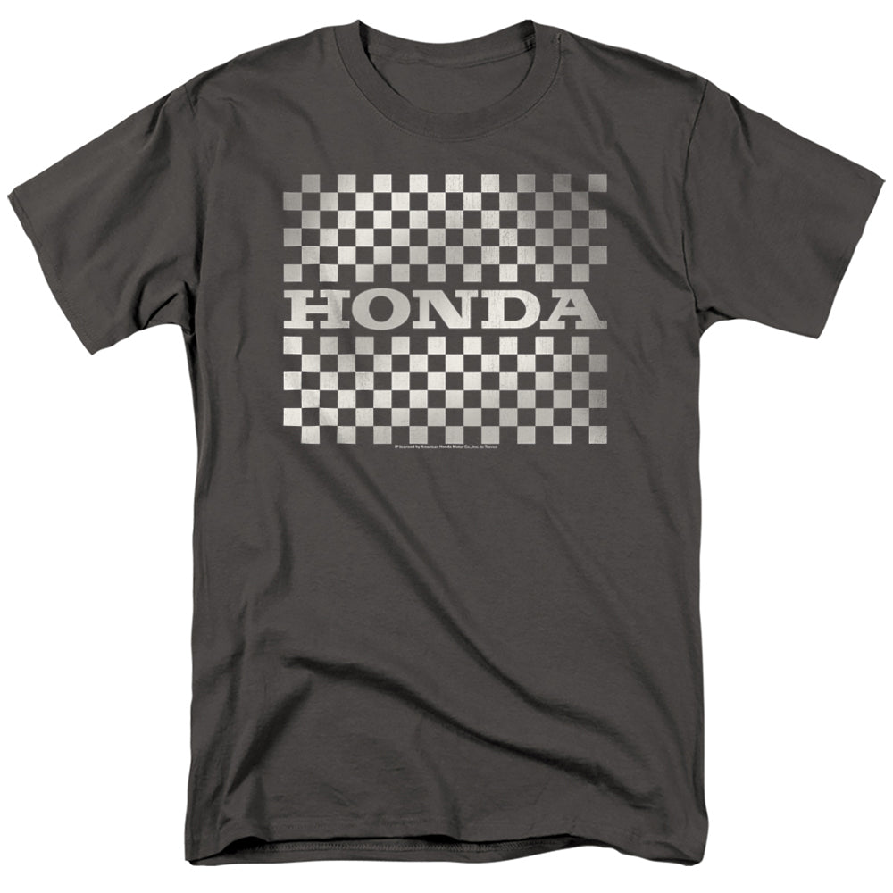 AN OFFCIALLY LICENSED HONDA CHECKERS LOGO MEN'S REGULAR FIT T-SHIRT CHARCOAL