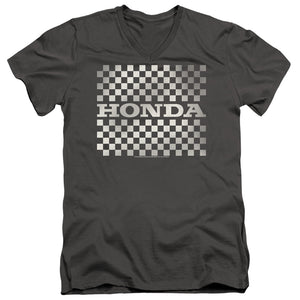 AN OFFCIALLY LICENSED HONDA CHECKERS LOGO MEN'S V-NECK T-SHIRT CHARCOAL