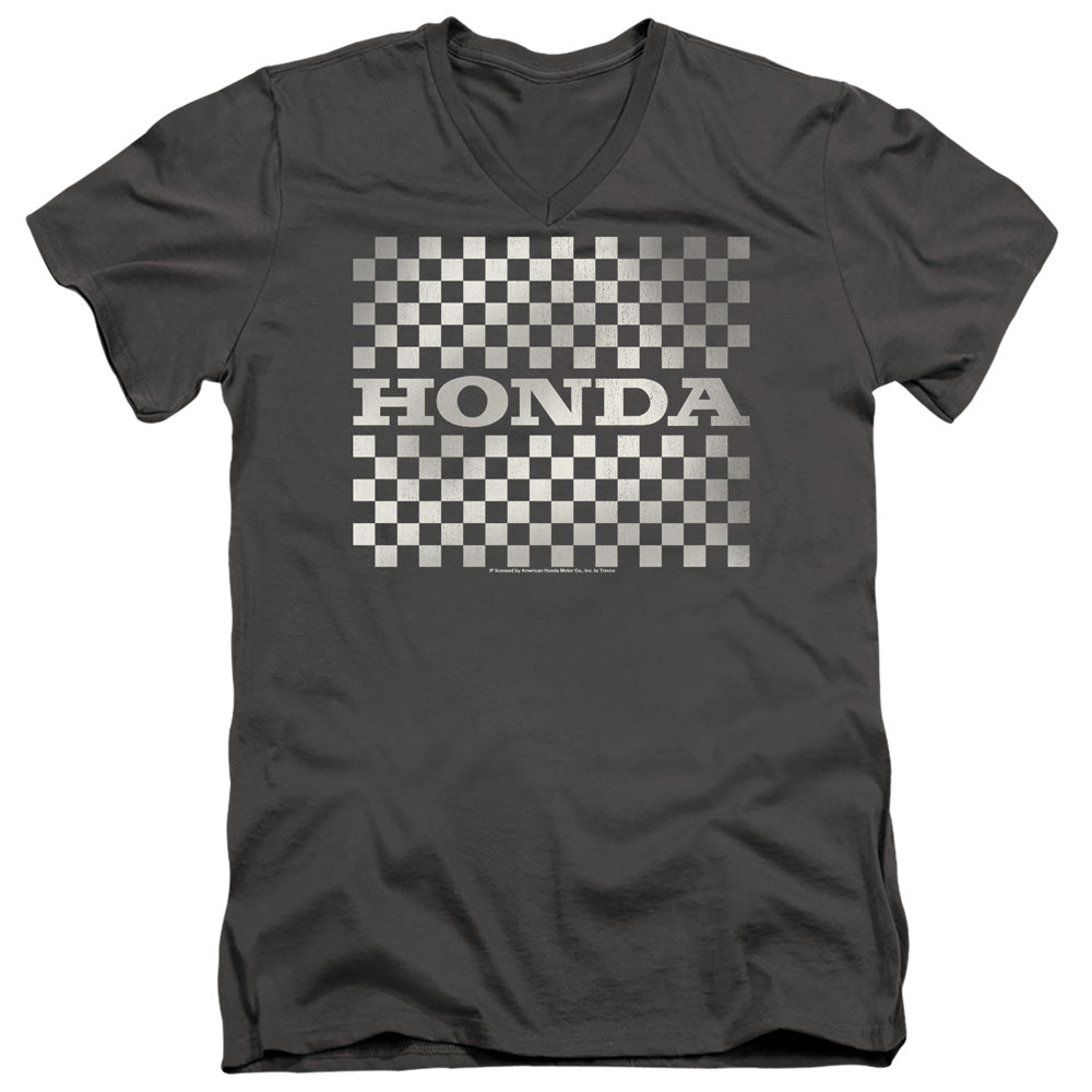 AN OFFCIALLY LICENSED HONDA CHECKERS LOGO MEN'S V-NECK T-SHIRT CHARCOAL