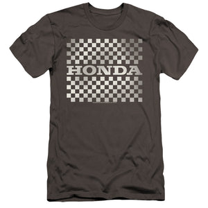 AN OFFCIALLY LICENSED HONDA CHECKERS LOGO MEN'S PREMIUM SLIM FIT T-SHIRT CHARCOAL