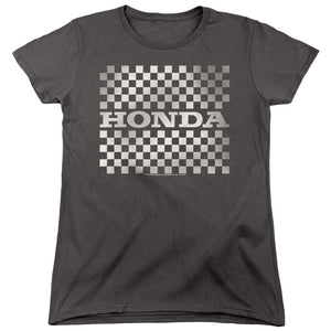 AN OFFCIALLY LICENSED HONDA CHECKERS LOGO WOMEN'S REGULAR FIT T-SHIRT CHARCOAL