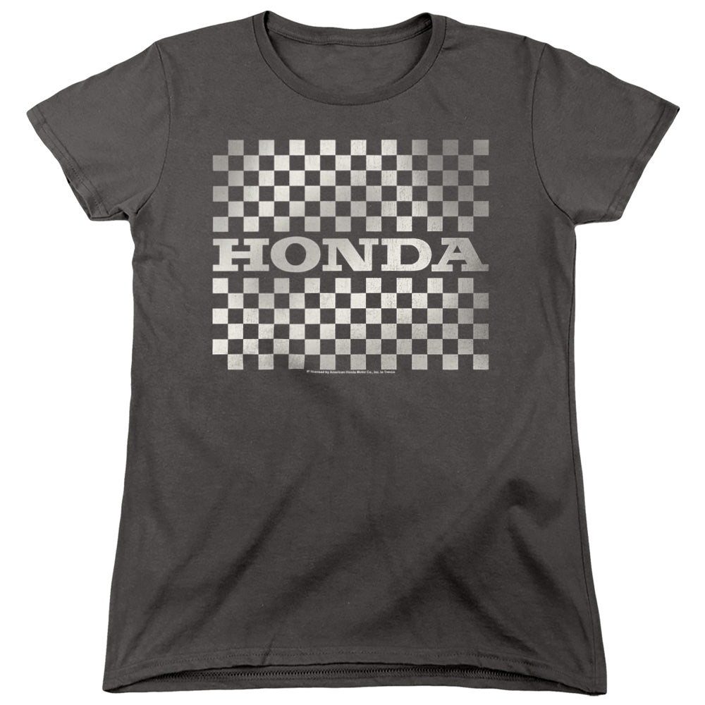 AN OFFCIALLY LICENSED HONDA CHECKERS LOGO WOMEN'S REGULAR FIT T-SHIRT CHARCOAL