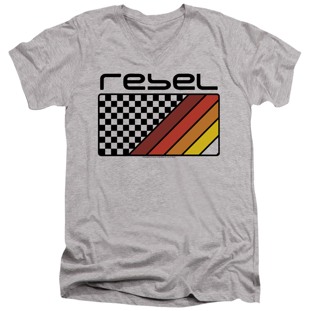 AN OFFCIALLY LICENSED HONDA REBEL CHECKERS AND STRIPES MEN'S V-NECK T-SHIRT ATHLETIC HEATHER