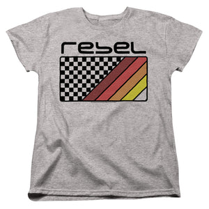 AN OFFCIALLY LICENSED HONDA REBEL CHECKERS AND STRIPES WOMEN'S REGULAR FIT T-SHIRT ATHLETIC HEATHER