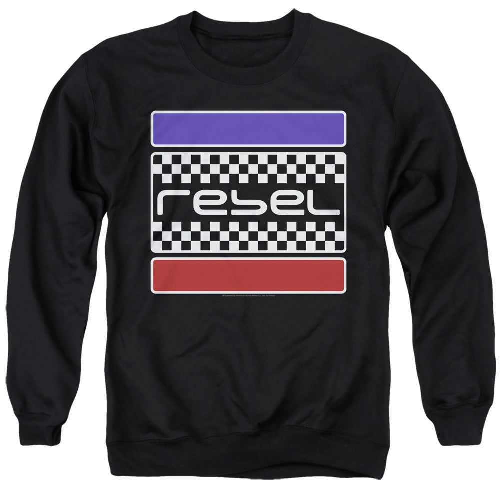 AN OFFCIALLY LICENSED HONDA REBEL CHECKERS ADULT UNISEX CREWNECK SWEATSHIRT BLACK