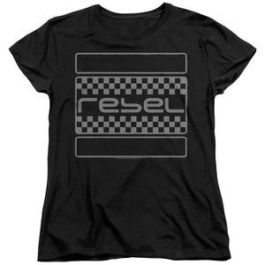 AN OFFCIALLY LICENSED HONDA REBEL CHECKERS GREY WOMEN'S REGULAR FIT T-SHIRT BLACK