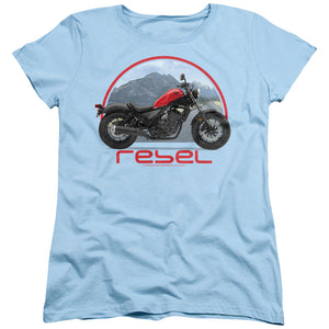 AN OFFCIALLY LICENSED HONDA OPEN ROAD REBEL WOMEN'S REGULAR FIT T-SHIRT LIGHT BLUE