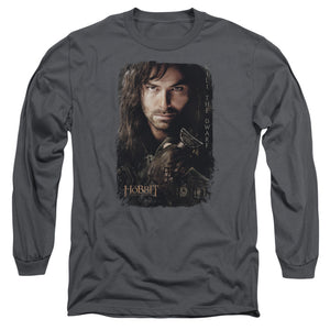 AN OFFCIALLY LICENSED HOBBIT KILI POSTER MEN'S LONG SLEEVE T-SHIRT CHARCOAL