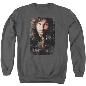 AN OFFCIALLY LICENSED HOBBIT KILI POSTER ADULT UNISEX CREWNECK SWEATSHIRT CHARCOAL