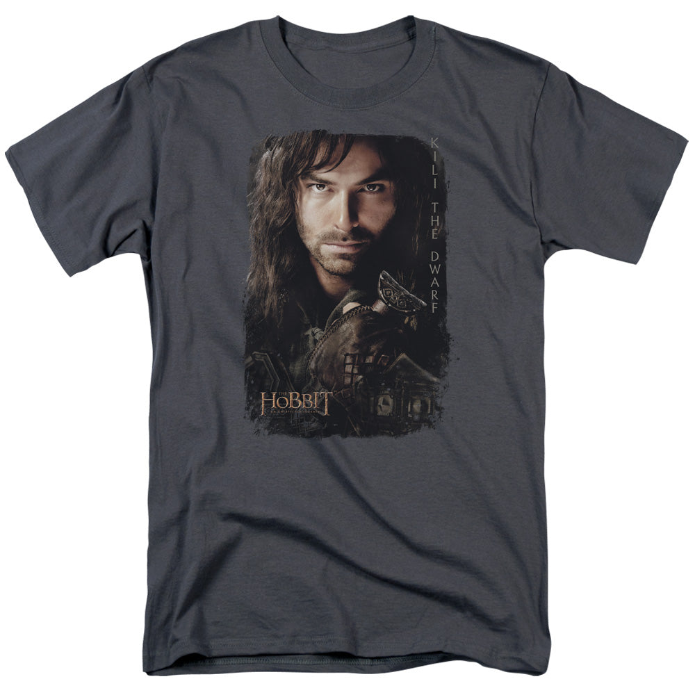 AN OFFCIALLY LICENSED HOBBIT KILI POSTER MEN'S REGULAR FIT T-SHIRT CHARCOAL