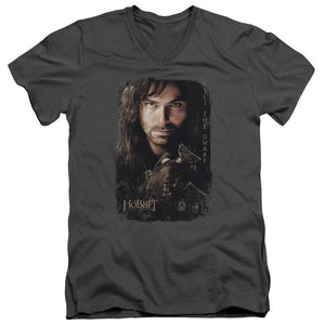 AN OFFCIALLY LICENSED HOBBIT KILI POSTER MEN'S V-NECK T-SHIRT CHARCOAL