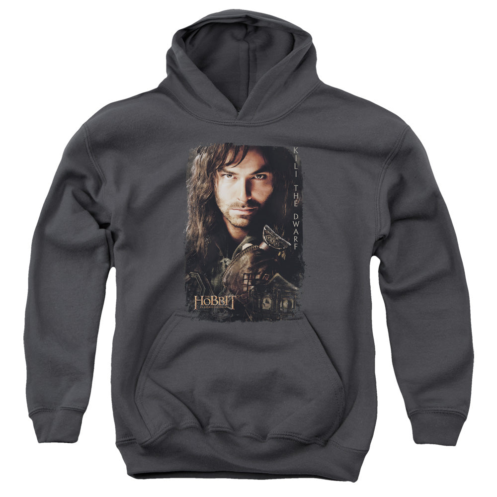 AN OFFCIALLY LICENSED HOBBIT KILI POSTER YOUTH HOODIE CHARCOAL