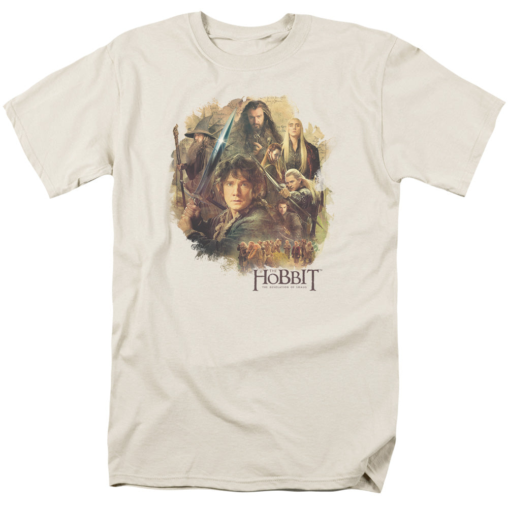 AN OFFCIALLY LICENSED HOBBIT COLLAGE MEN'S REGULAR FIT T-SHIRT CREAM