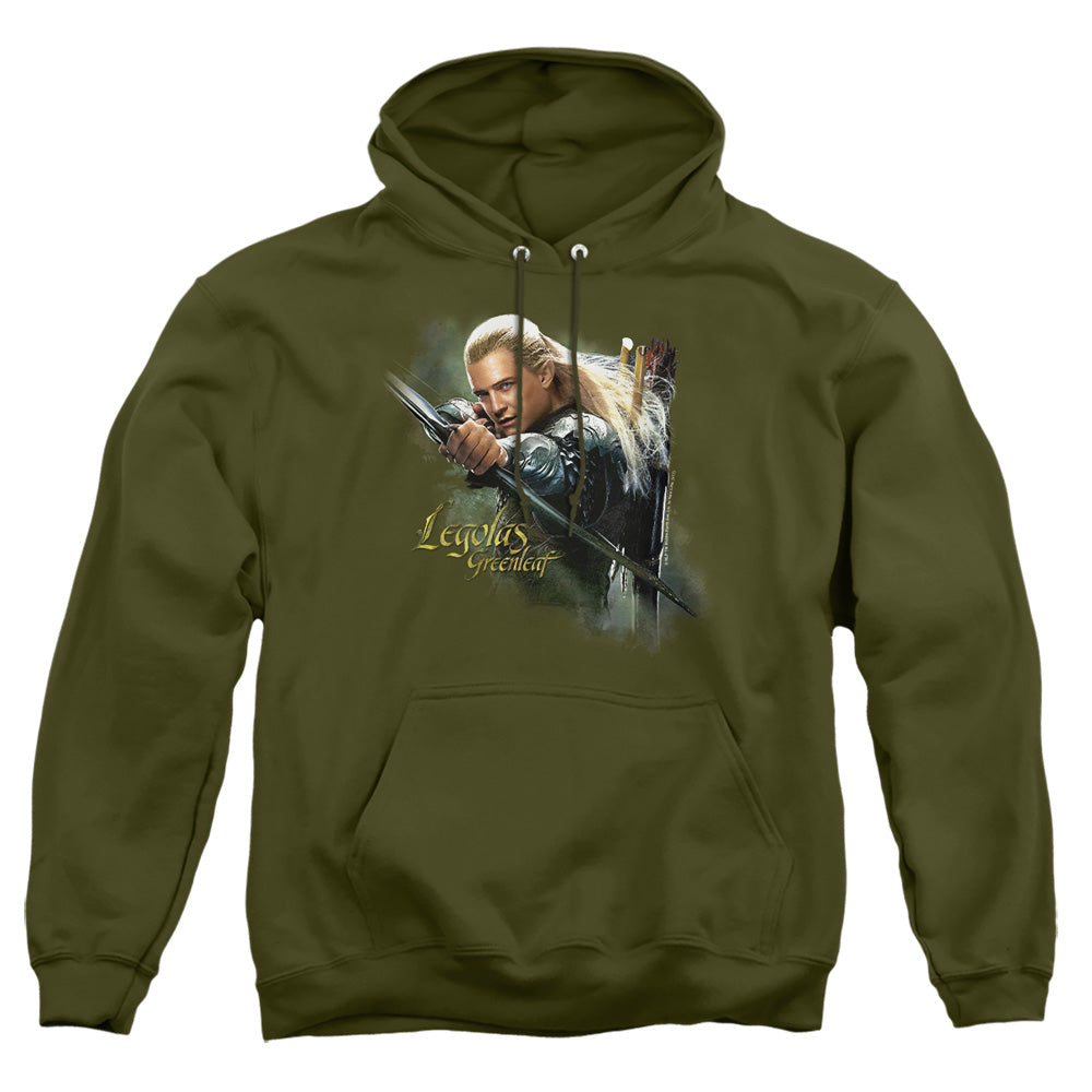AN OFFCIALLY LICENSED HOBBIT LEGOLAS GREENLEAF ADULT UNISEX PULLOVER HOODIE MILITARY GREEN