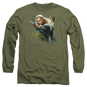 AN OFFCIALLY LICENSED HOBBIT LEGOLAS GREENLEAF MEN'S LONG SLEEVE T-SHIRT MILITARY GREEN