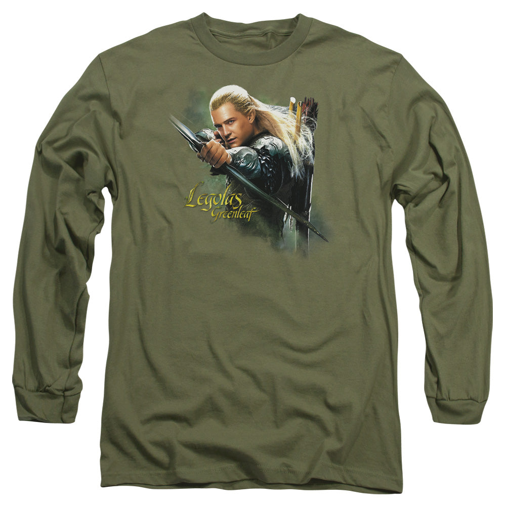 AN OFFCIALLY LICENSED HOBBIT LEGOLAS GREENLEAF MEN'S LONG SLEEVE T-SHIRT MILITARY GREEN